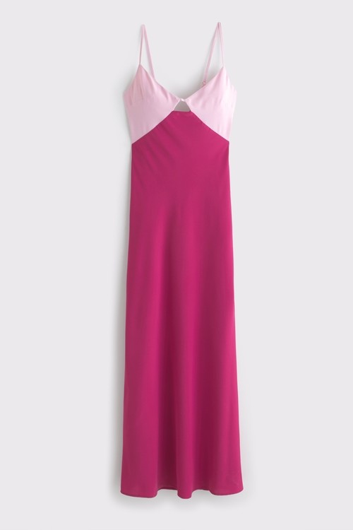 Contrast Color Cut-Out Slip Maxi Dress