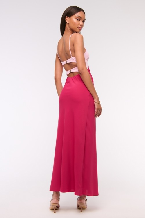 Contrast Color Cut-Out Slip Maxi Dress