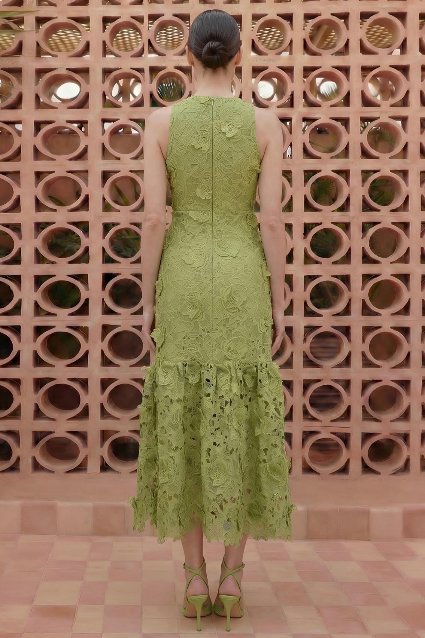 Lace Embroidered Sleeveless Midi Dress