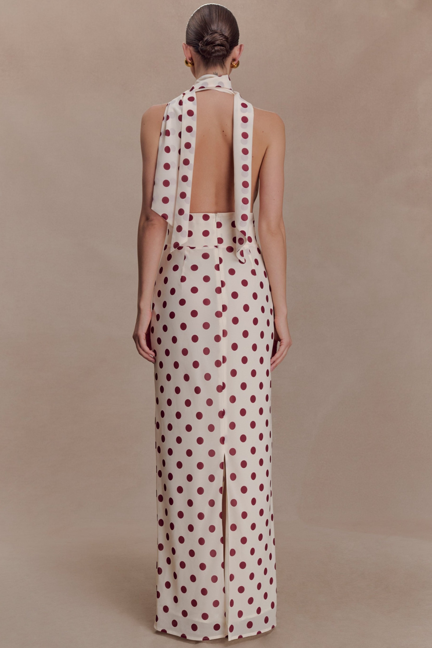 Polka Dot Halter Neck Backless Midi Dress