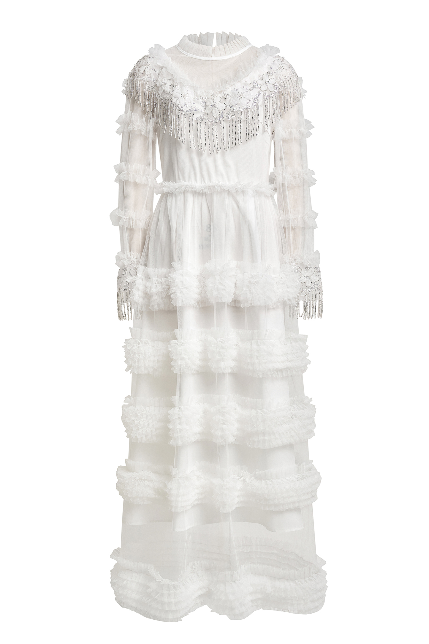 Beaded Frill Round Neck Midi Dress