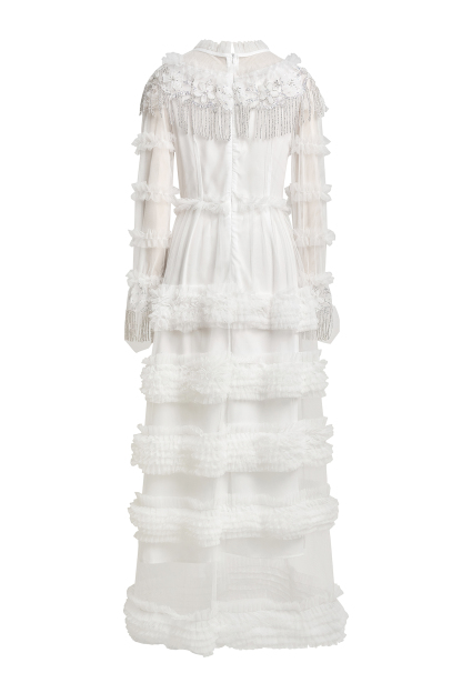 Beaded Frill Round Neck Midi Dress