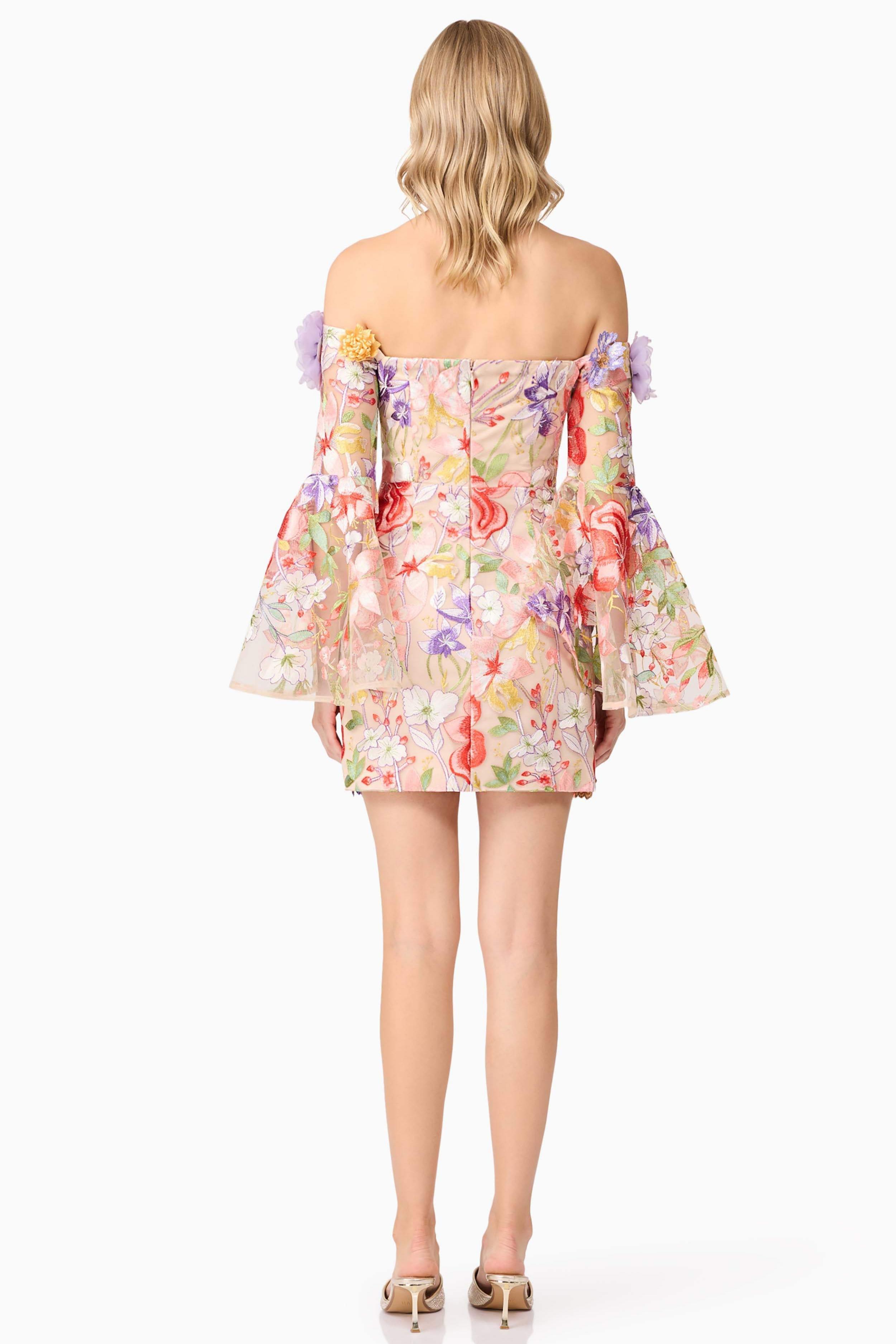 Embroidered 3D Flower Off-Shoulder Mini Dress