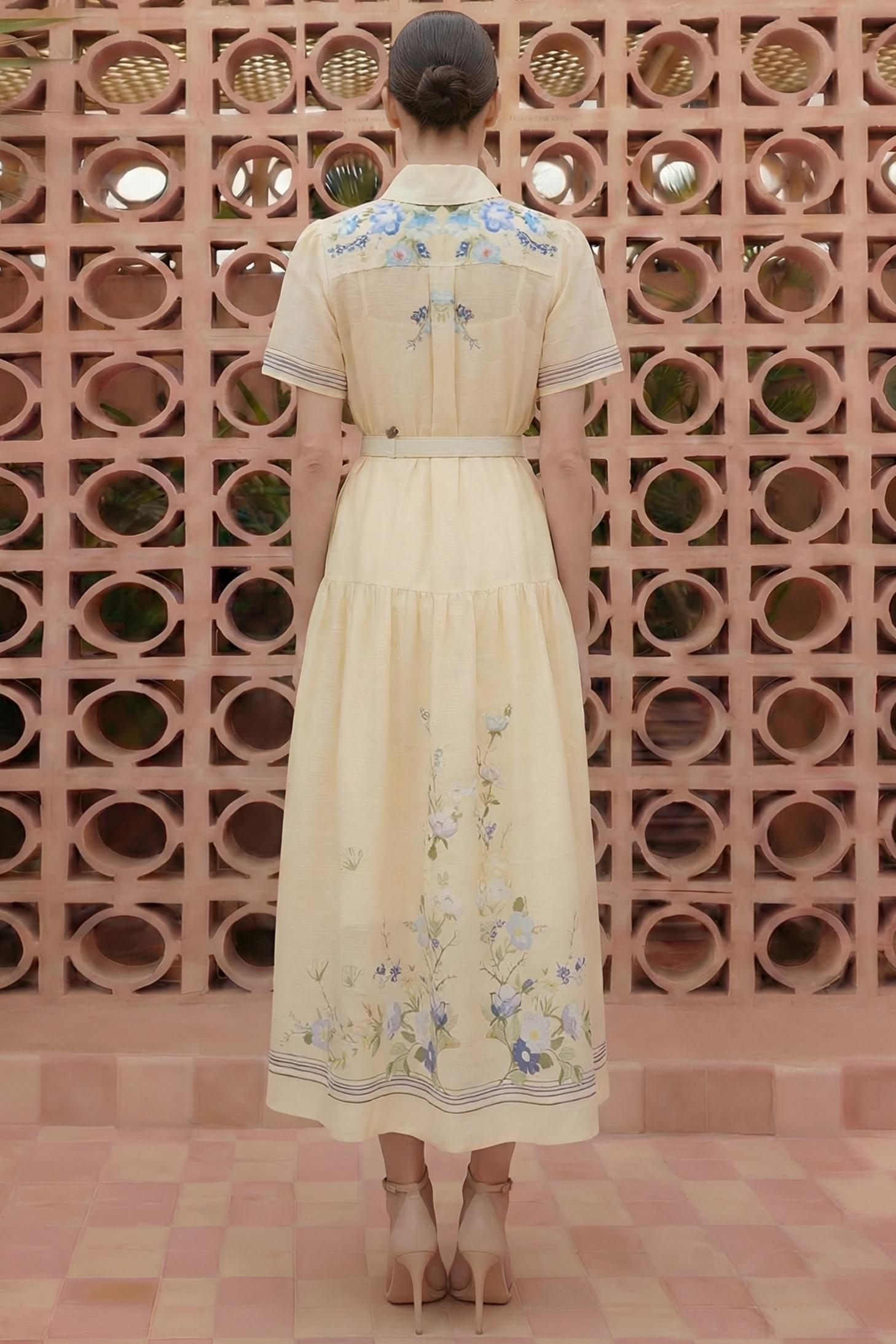 Floral Single Breasted Midi Dress With Belt