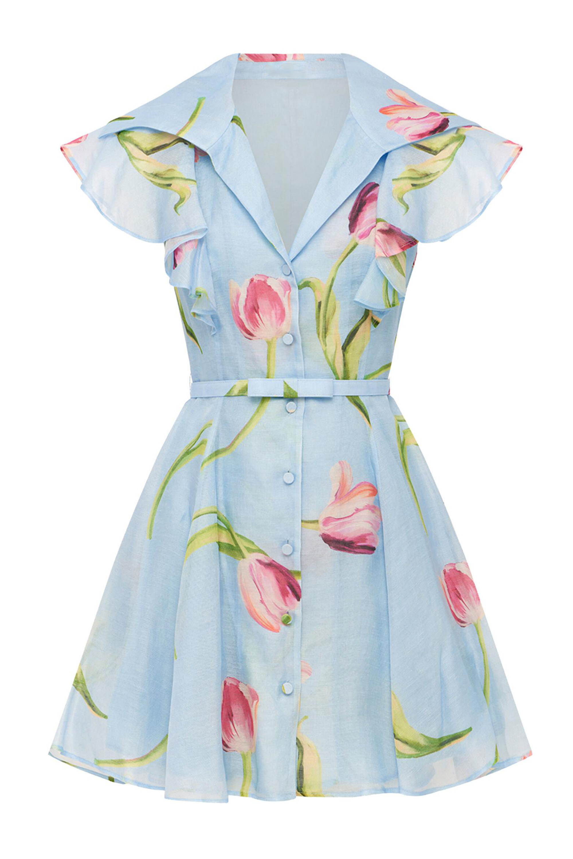 Floral Frill Mini Dress With Belt