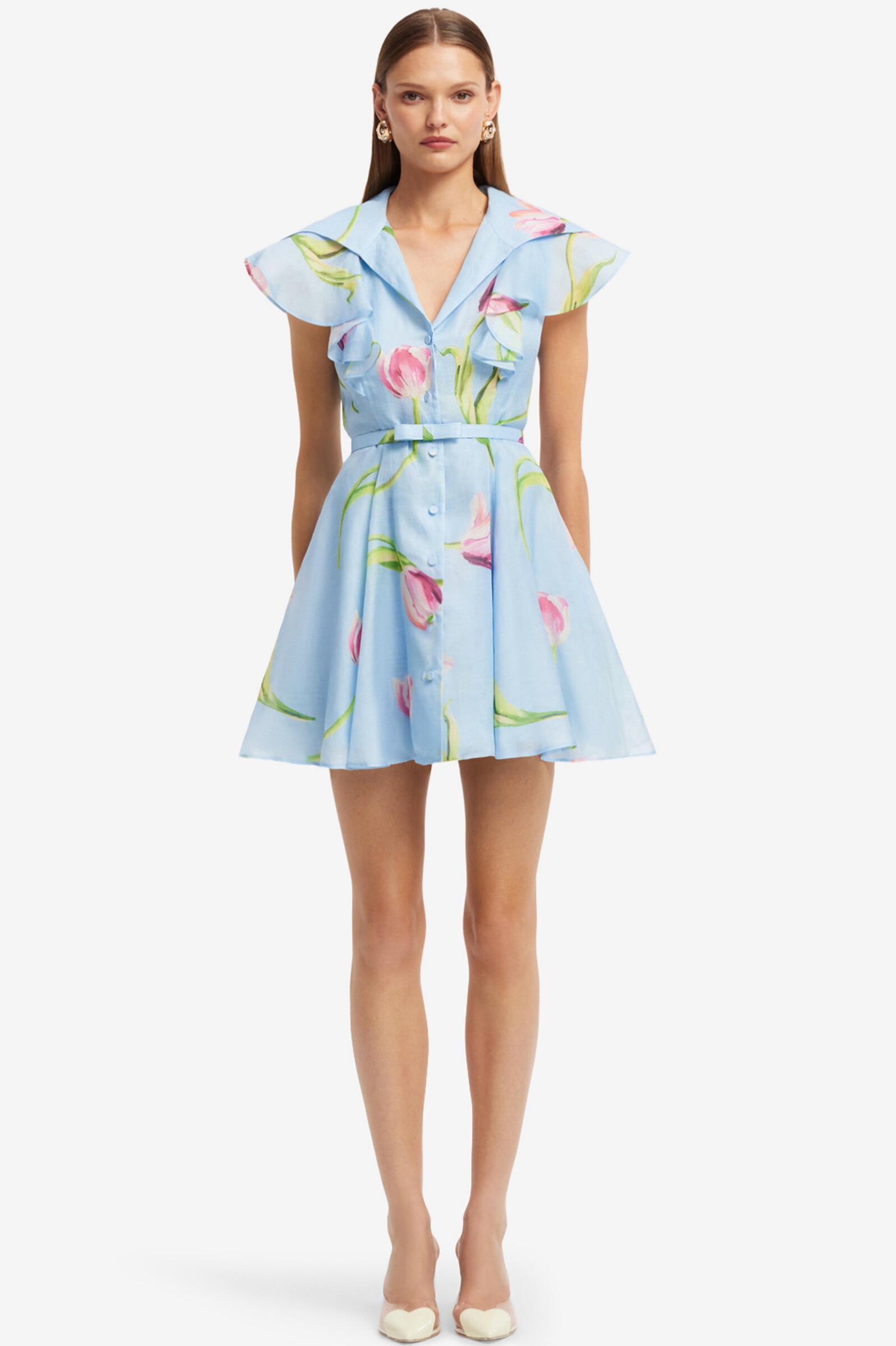 Floral Frill Mini Dress With Belt