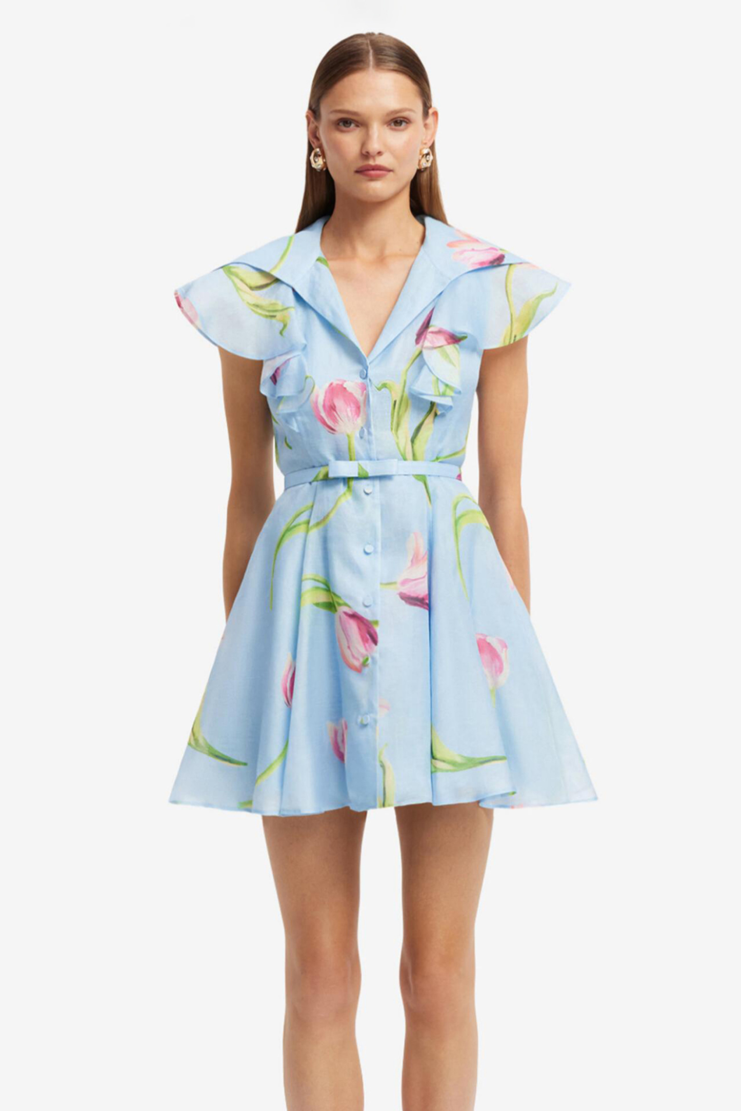 Floral Frill Mini Dress With Belt