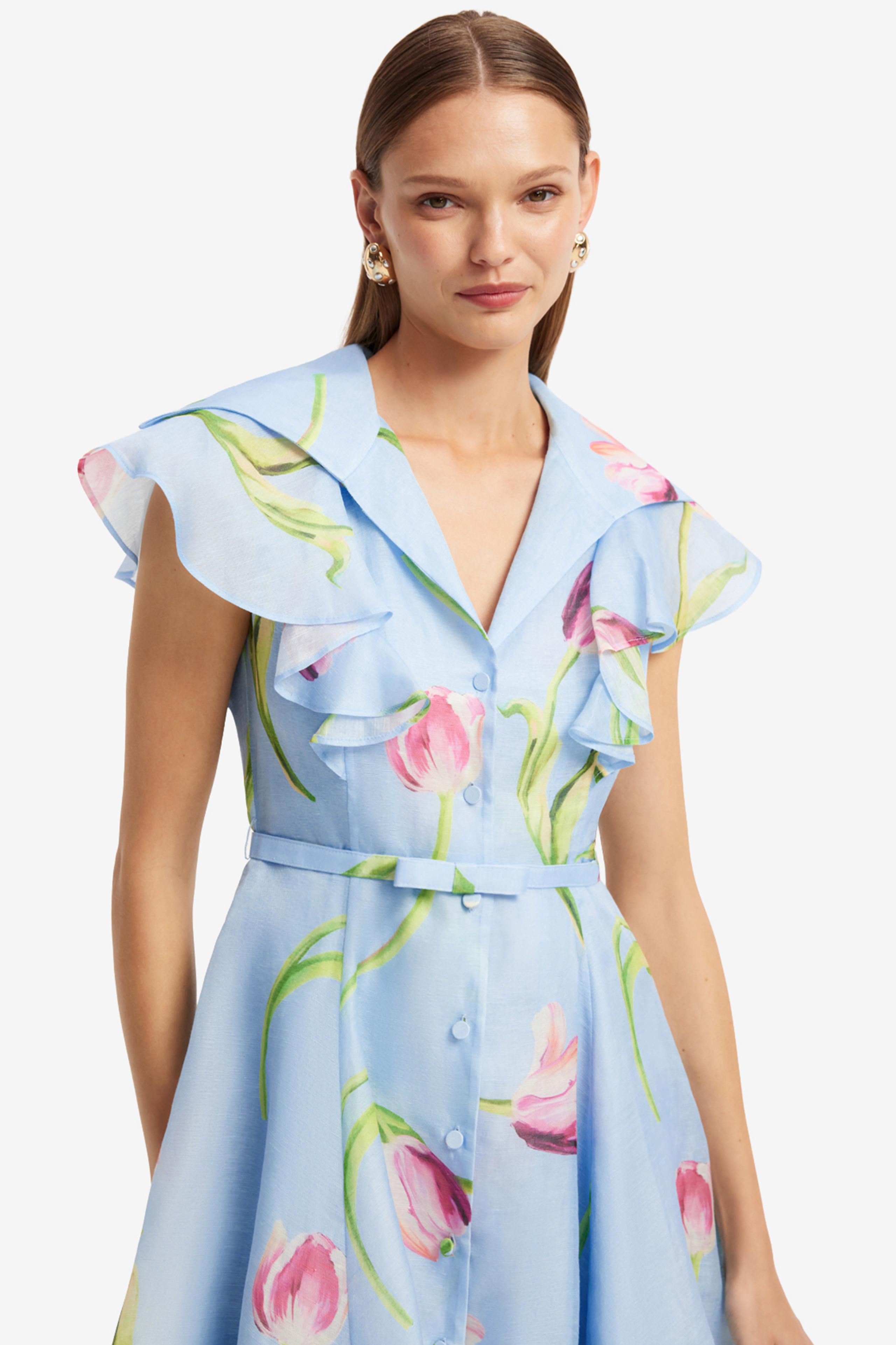 Floral Frill Mini Dress With Belt