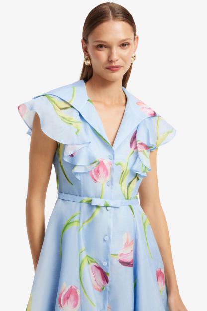 Floral Frill Mini Dress With Belt