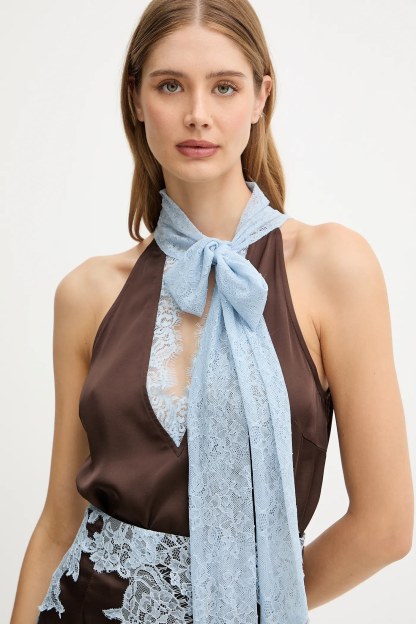 Satin Lace Top & High Waist Midi Skirt Set