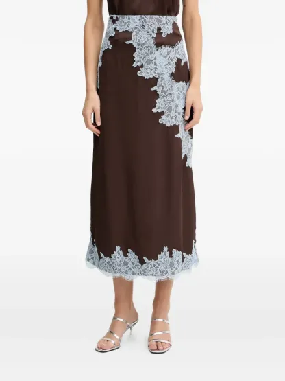 Satin Lace Top & High Waist Midi Skirt Set