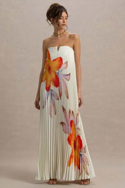 Floral Pleated Sleeveless Maxi Dress