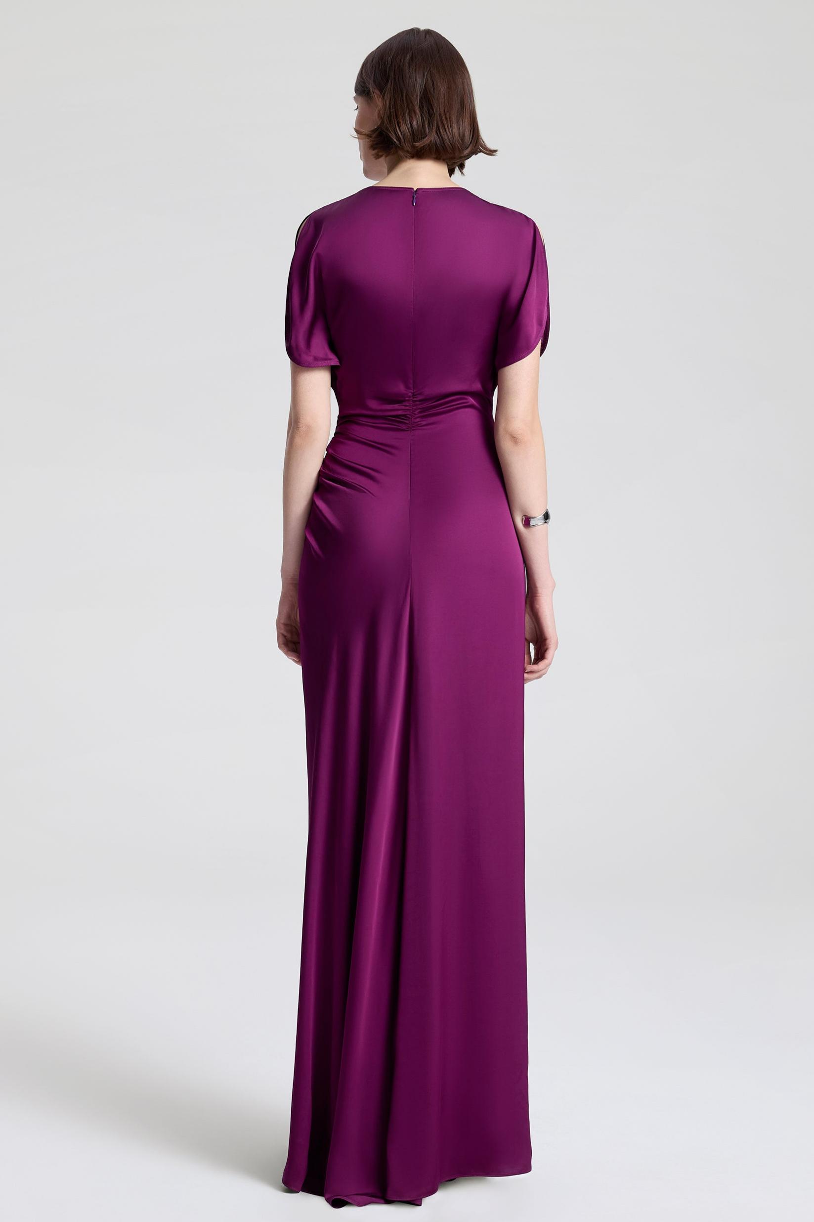 Satin Solid Ruched Maxi Dress
