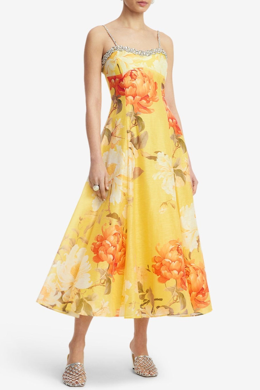 3D Flower Rhinestone Rivets Slip Midi Dress