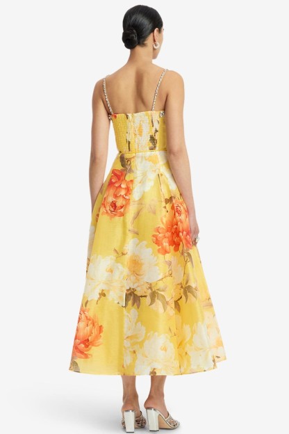 3D Flower Rhinestone Rivets Slip Midi Dress