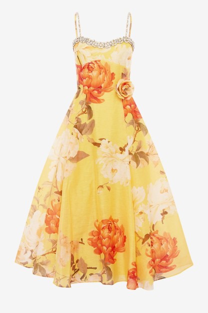 3D Flower Rhinestone Rivets Slip Midi Dress