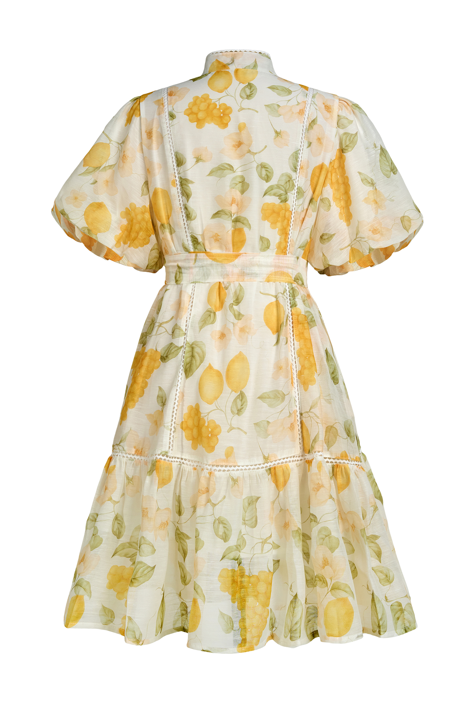 Fruit Print Lace Single Breasted Mini Dress