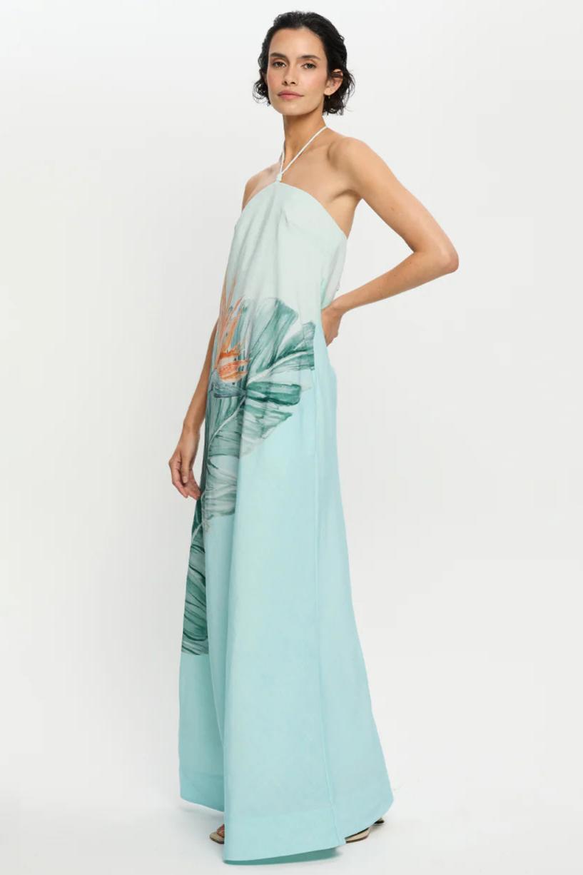 Floral Halter Neck Backless Maxi Dress
