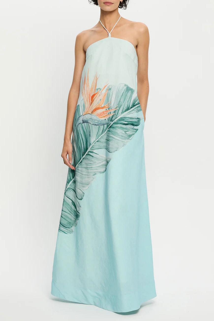Floral Halter Neck Backless Maxi Dress