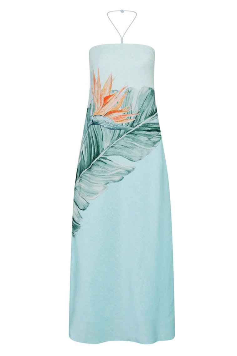 Floral Halter Neck Backless Maxi Dress