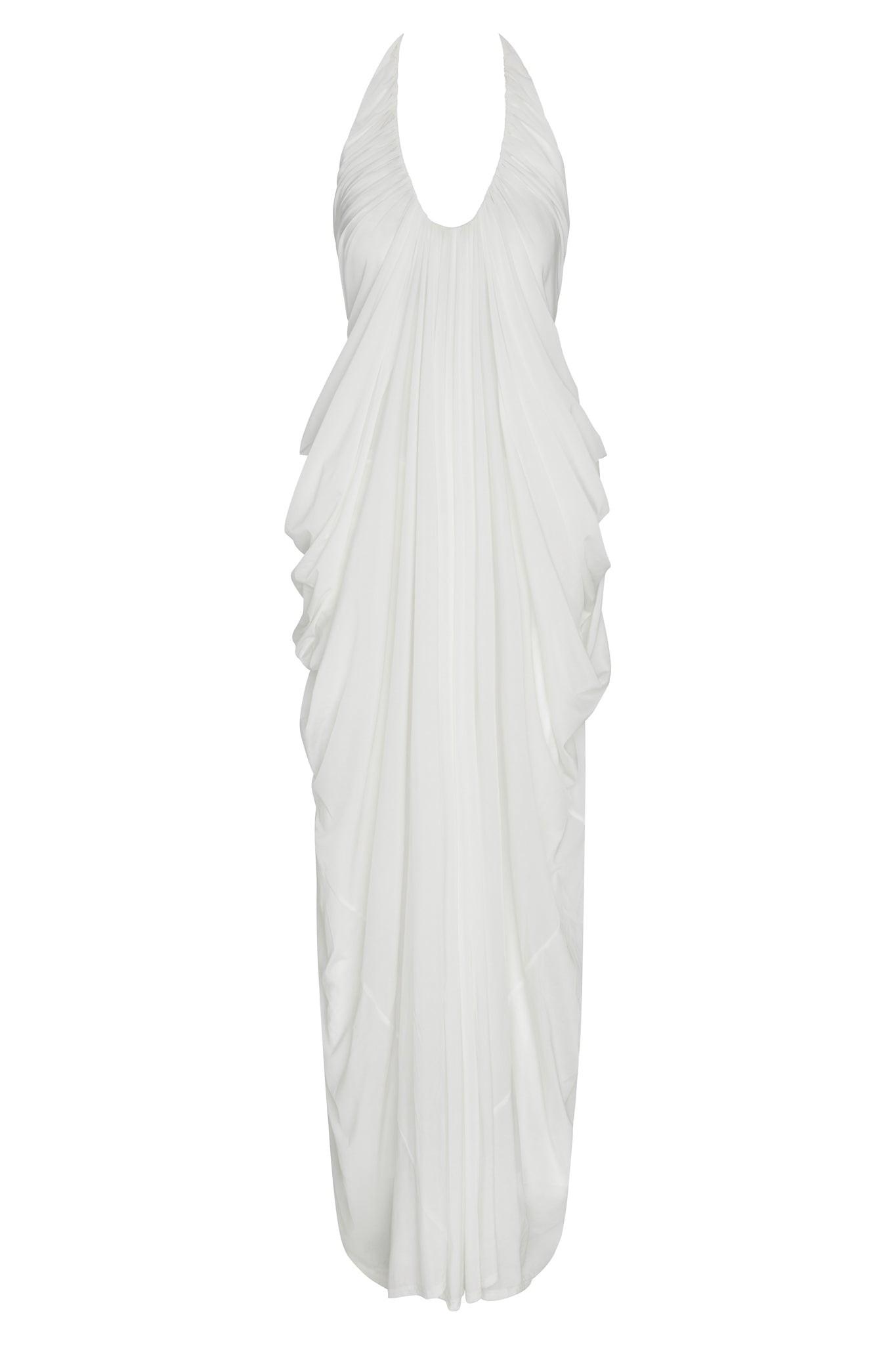 Gathering Halter Neck Backless Maxi Dress