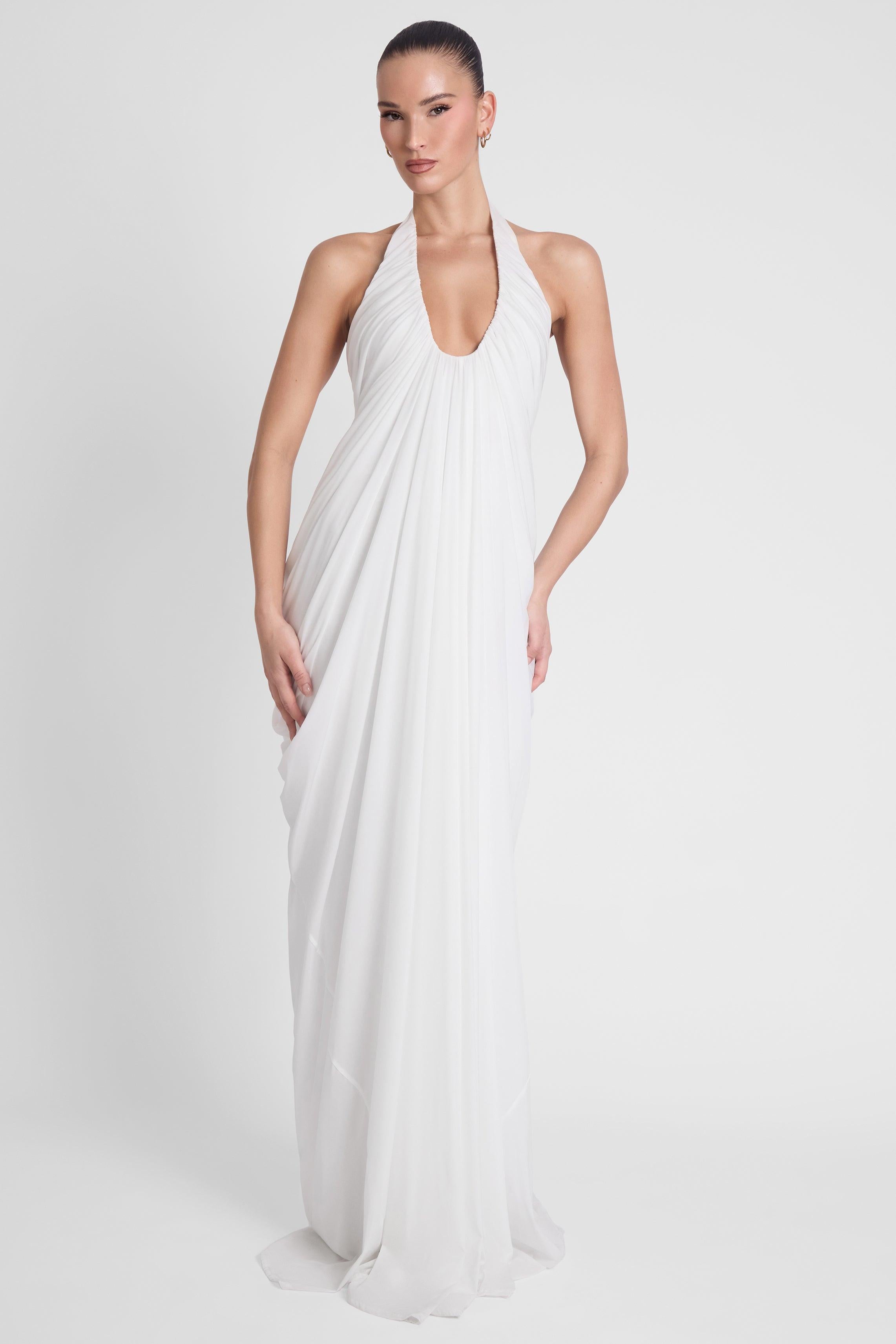 Gathering Halter Neck Backless Maxi Dress