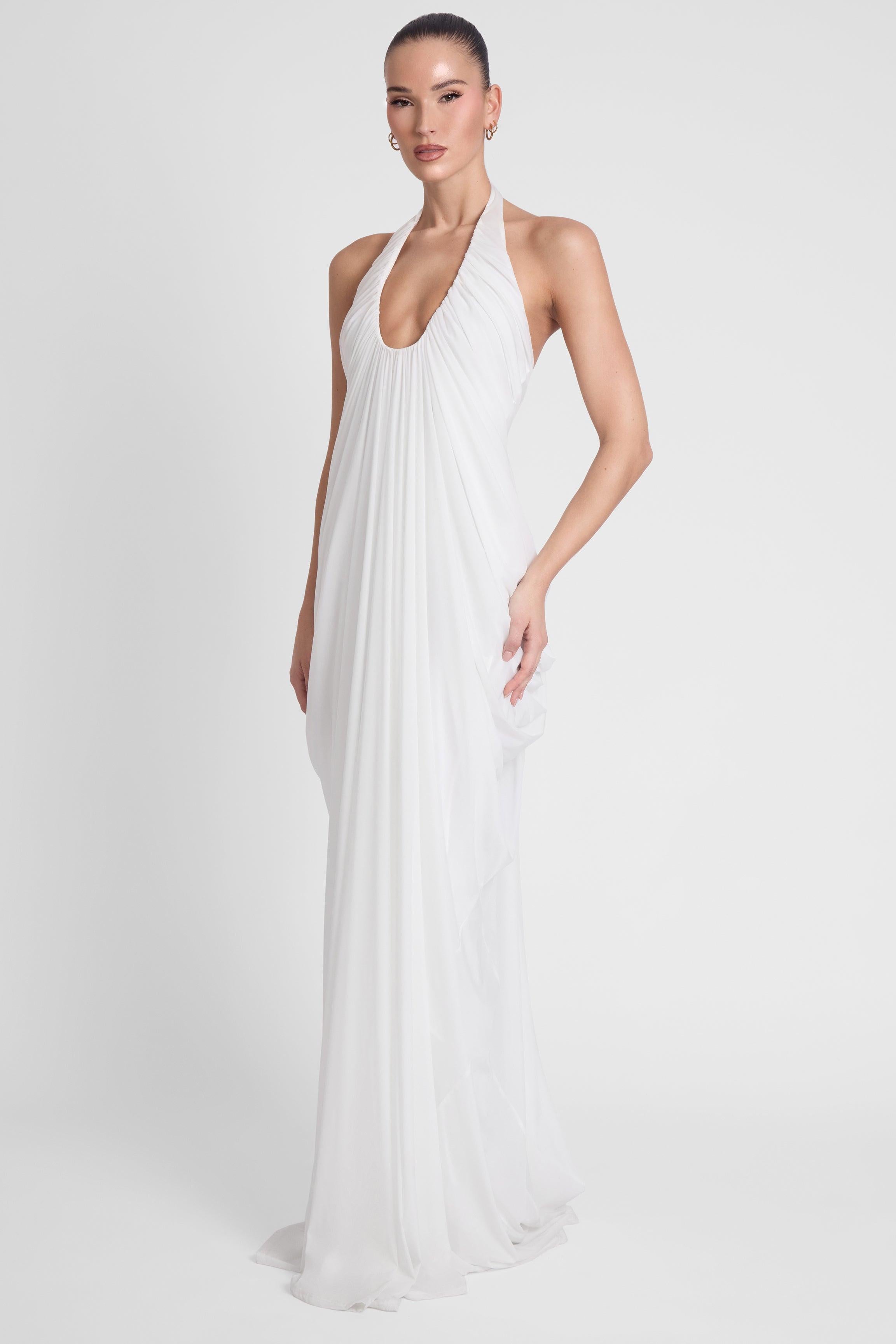 Gathering Halter Neck Backless Maxi Dress