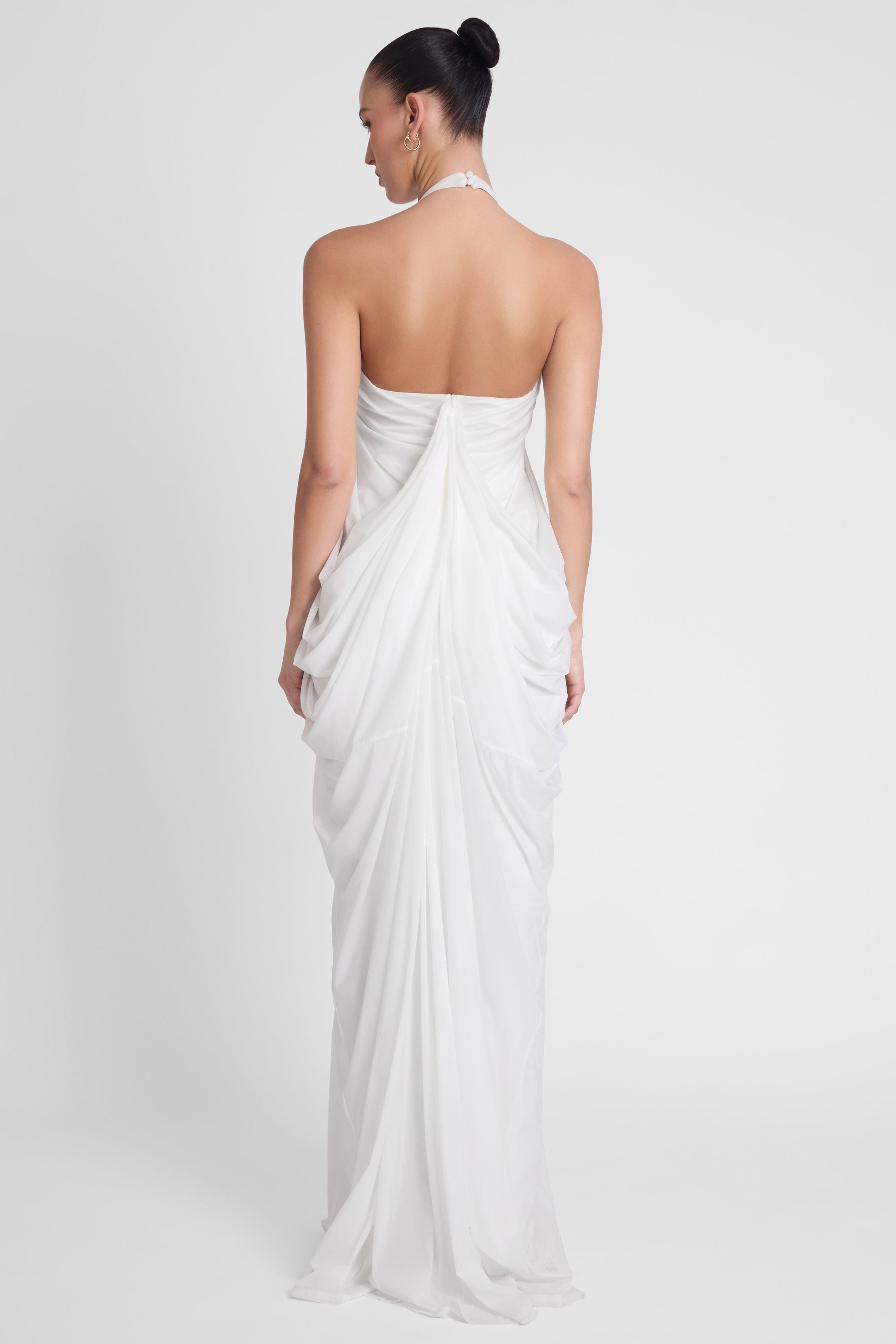 Gathering Halter Neck Backless Maxi Dress