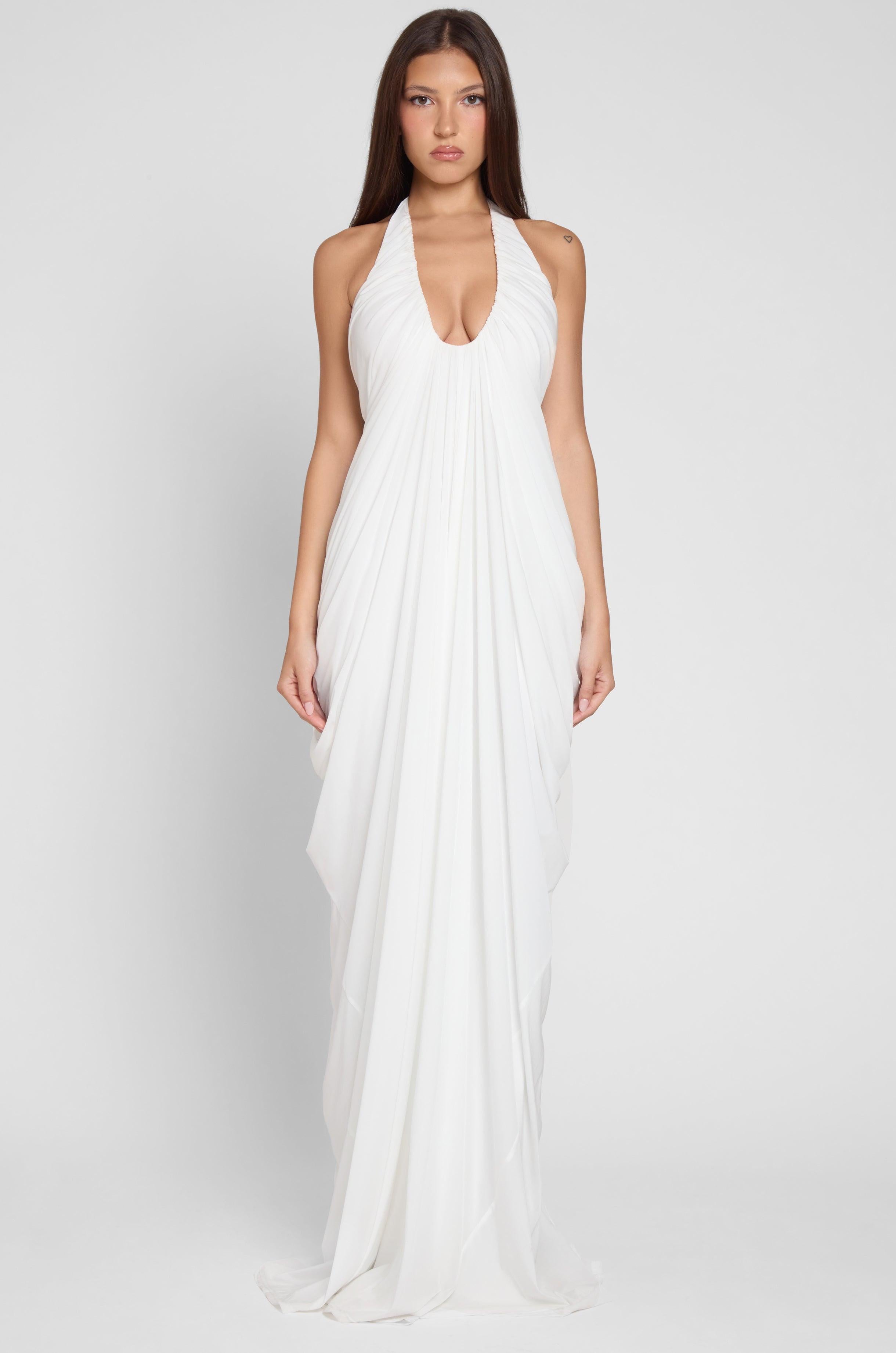 Gathering Halter Neck Backless Maxi Dress