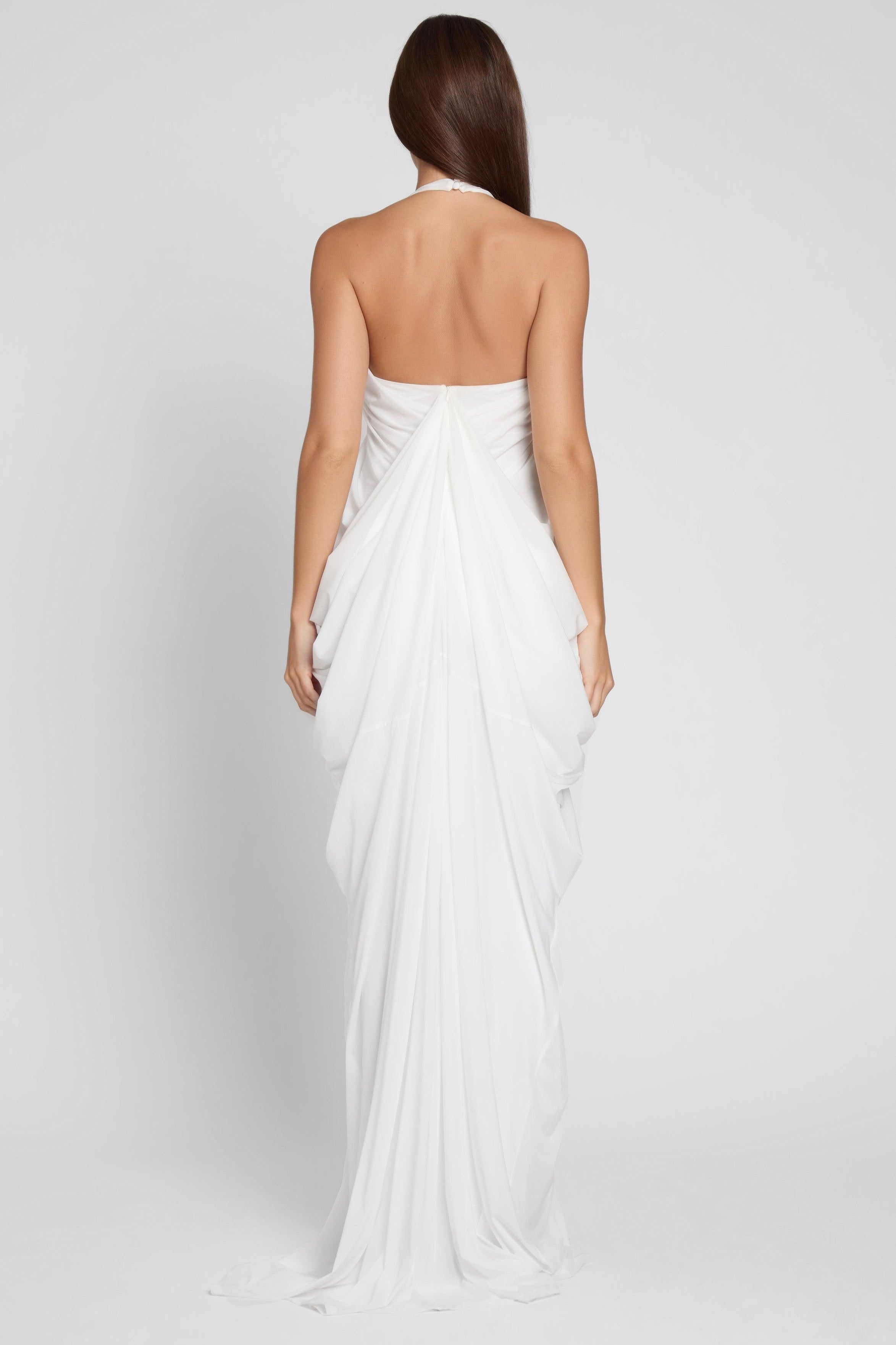 Gathering Halter Neck Backless Maxi Dress