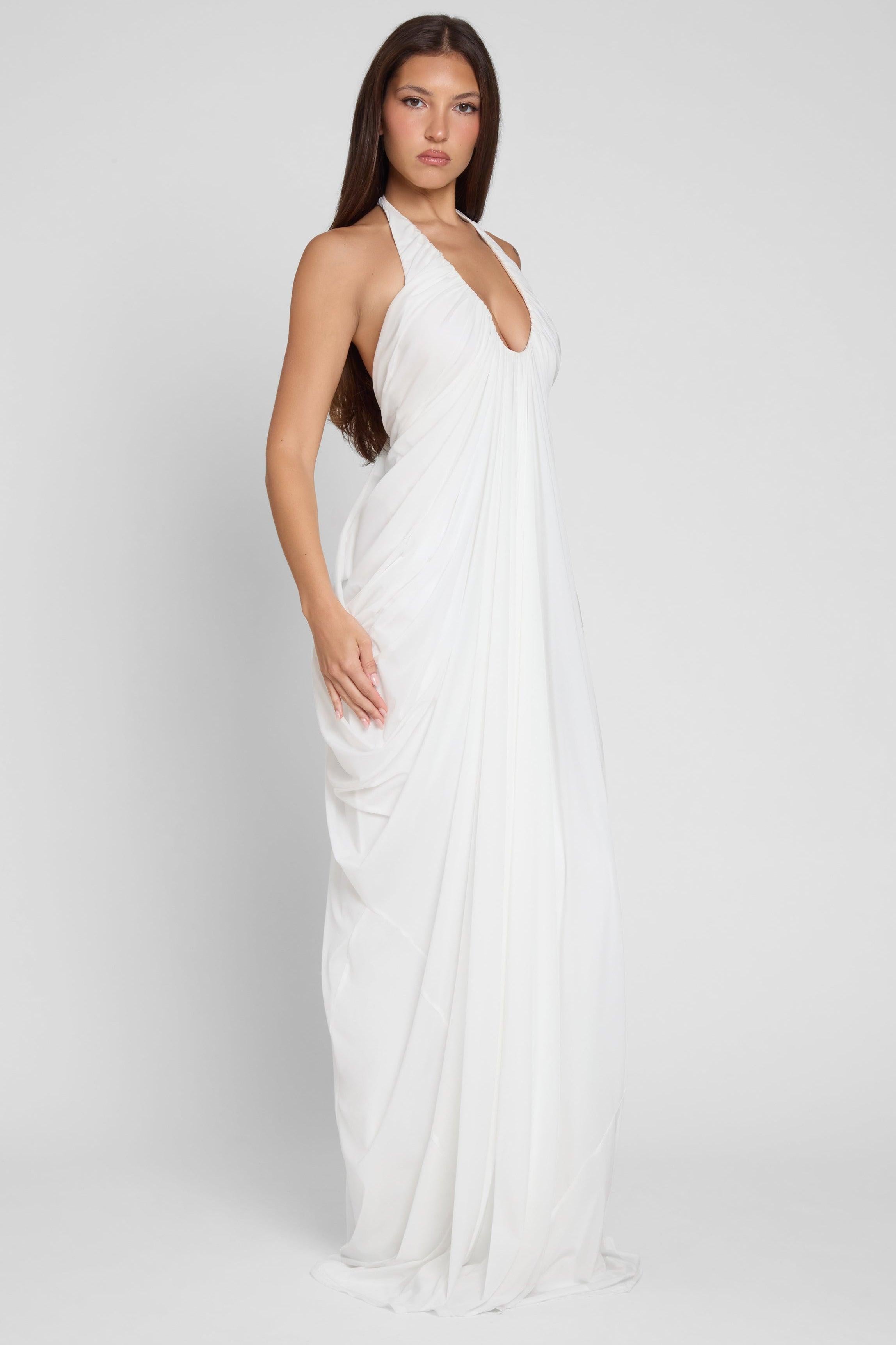 Gathering Halter Neck Backless Maxi Dress