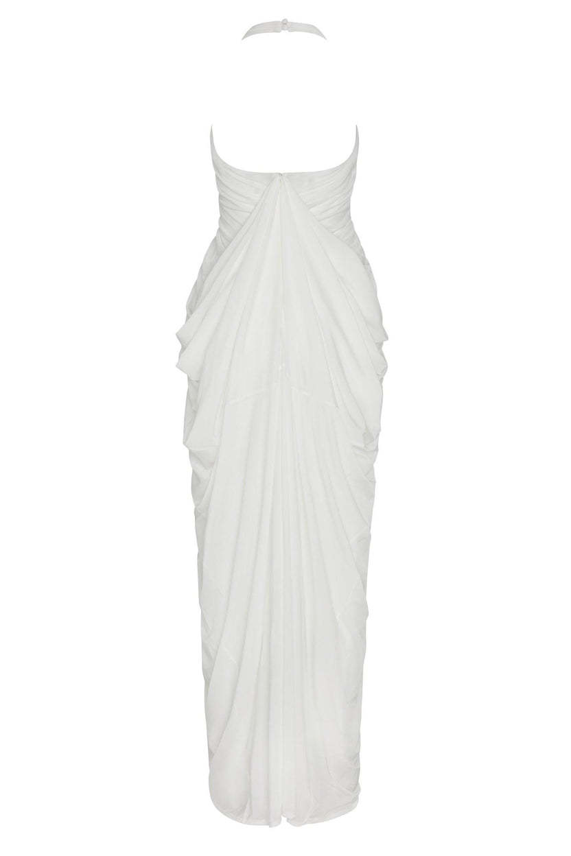 Gathering Halter Neck Backless Maxi Dress