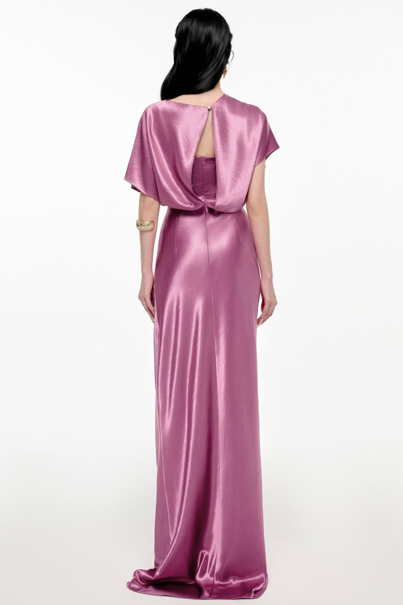 Satin Solid Ruched Maxi Dress