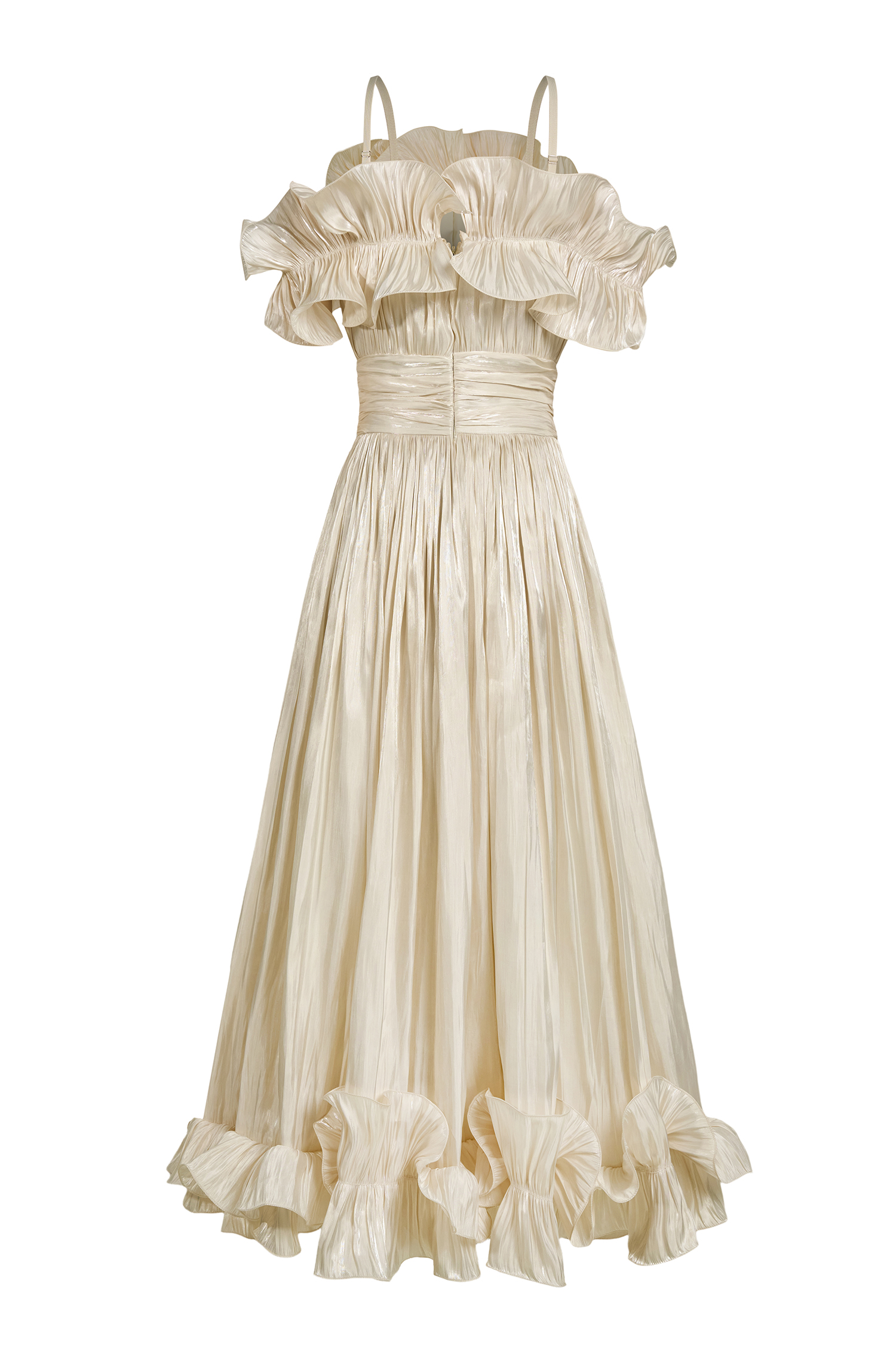 Ruffle Gathering Off Shoulder Midi Dress
