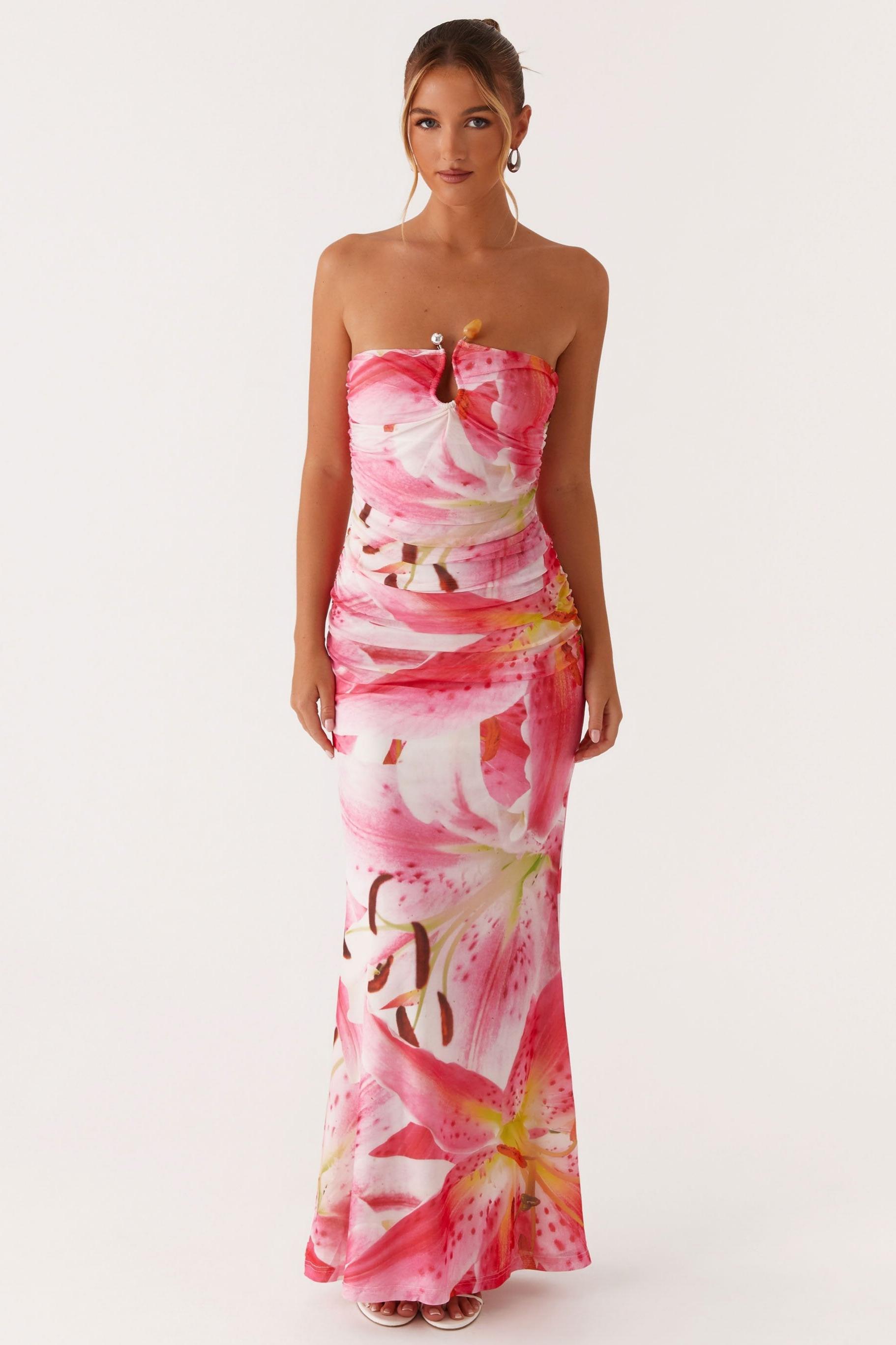 Floral Metal Decorations Gathering Midi Dress