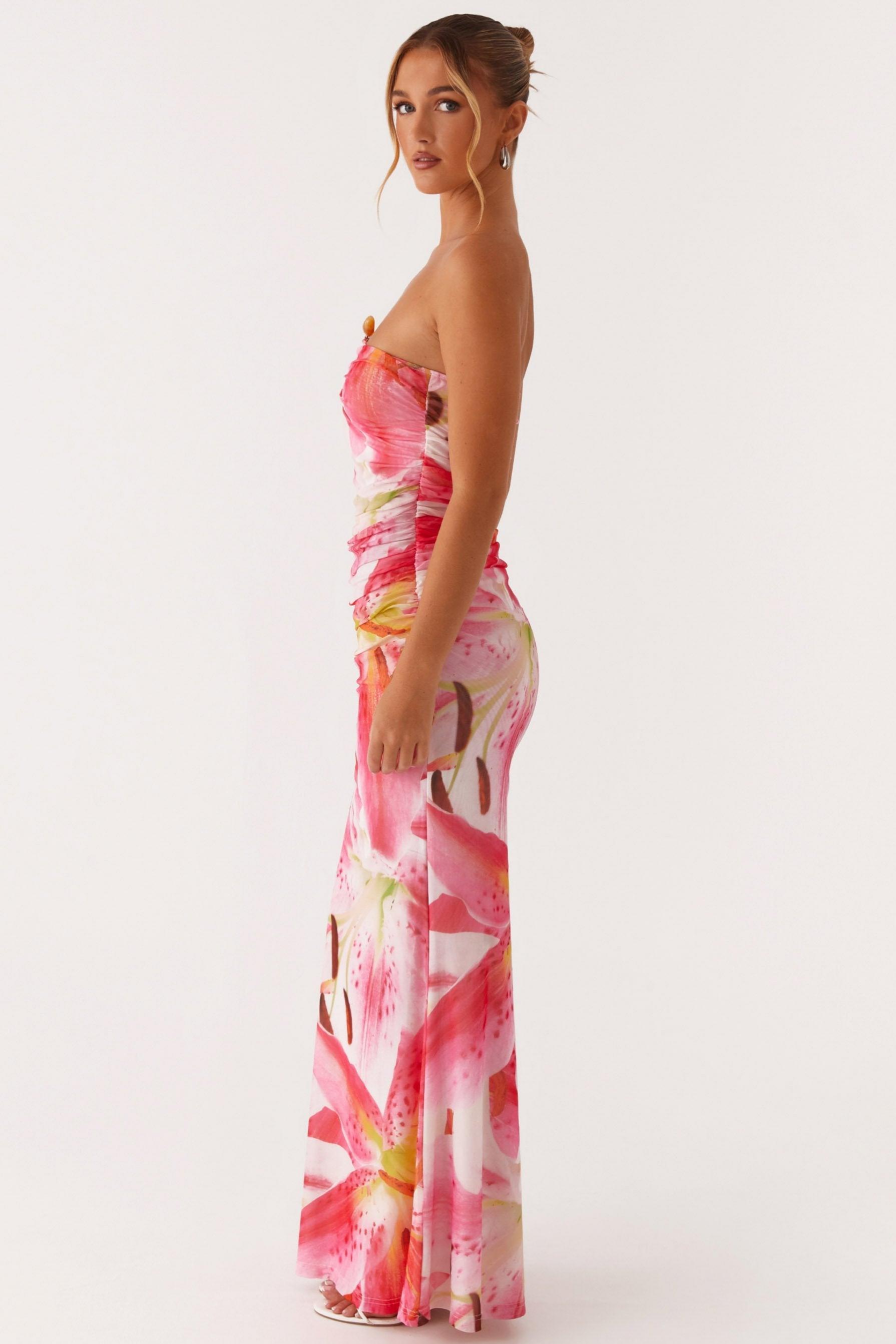 Floral Metal Decorations Gathering Midi Dress