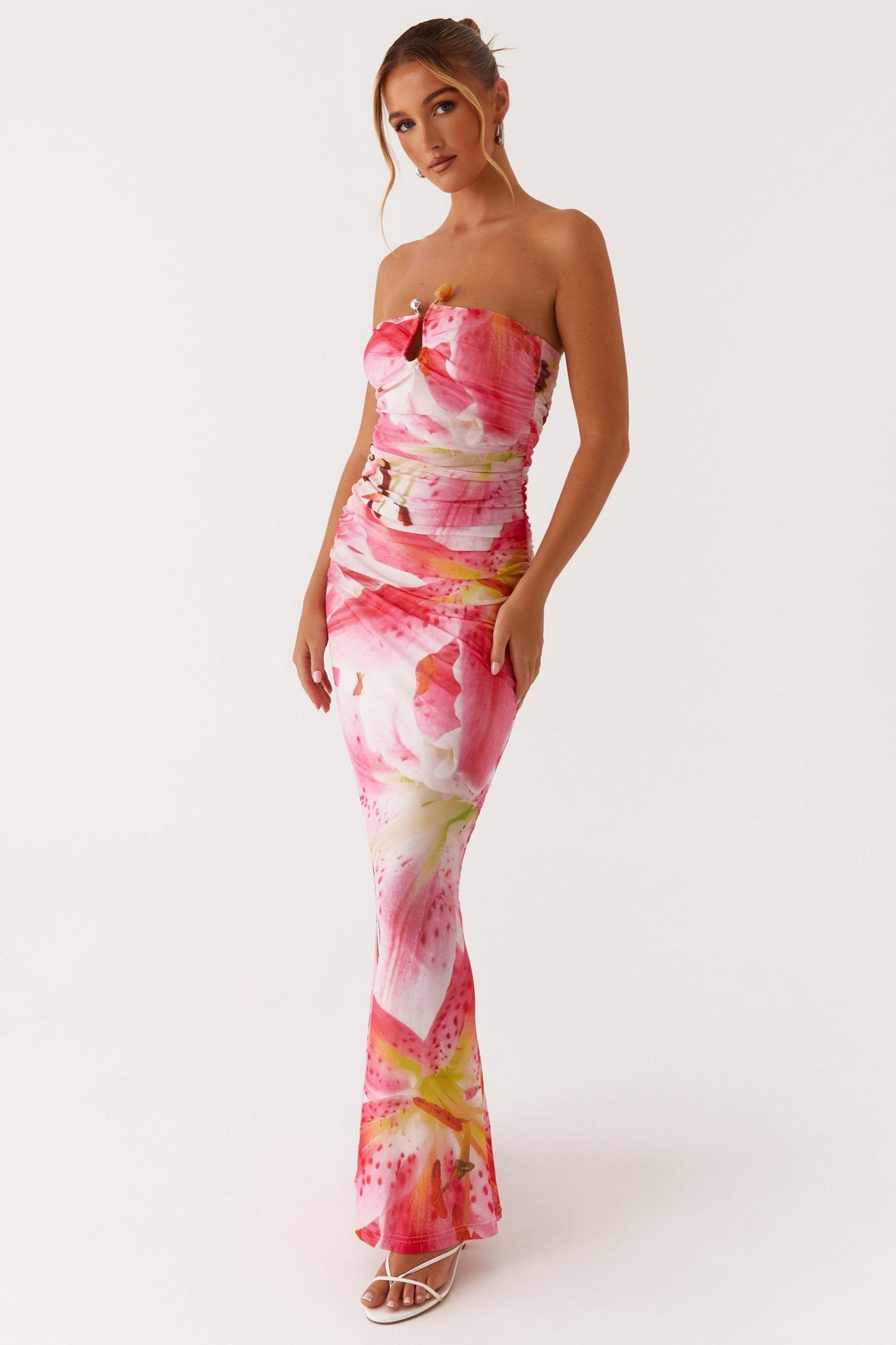 Floral Metal Decorations Gathering Midi Dress