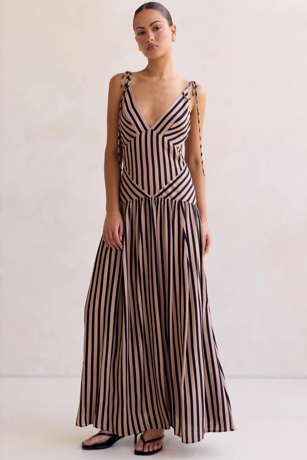 Stripe Lace-Up Midi Dress