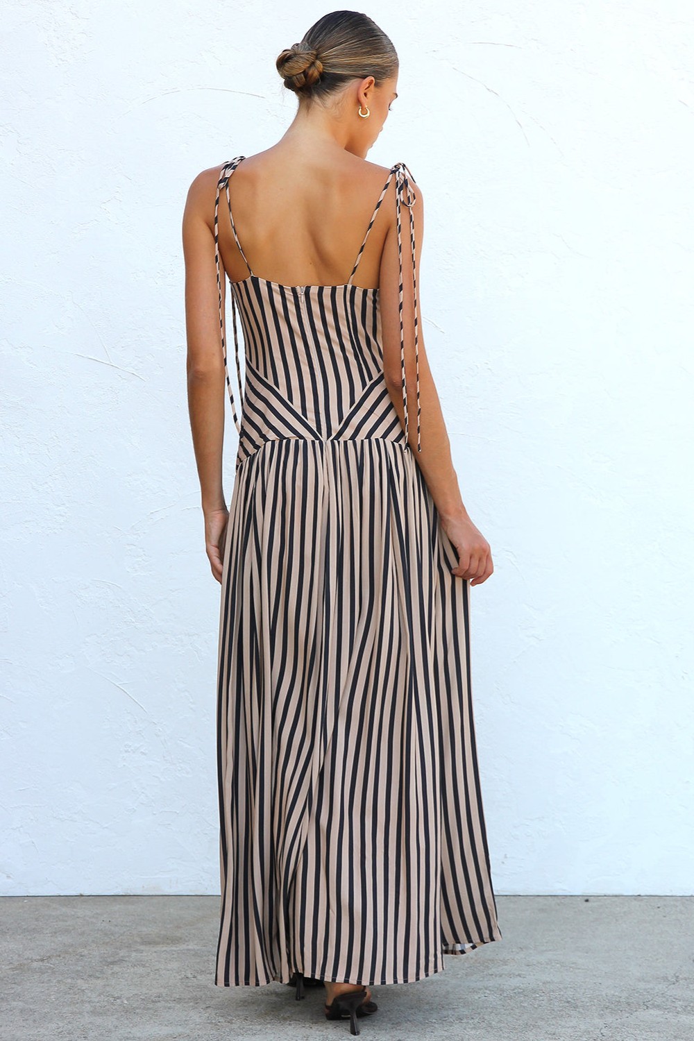 Stripe Lace-Up Midi Dress