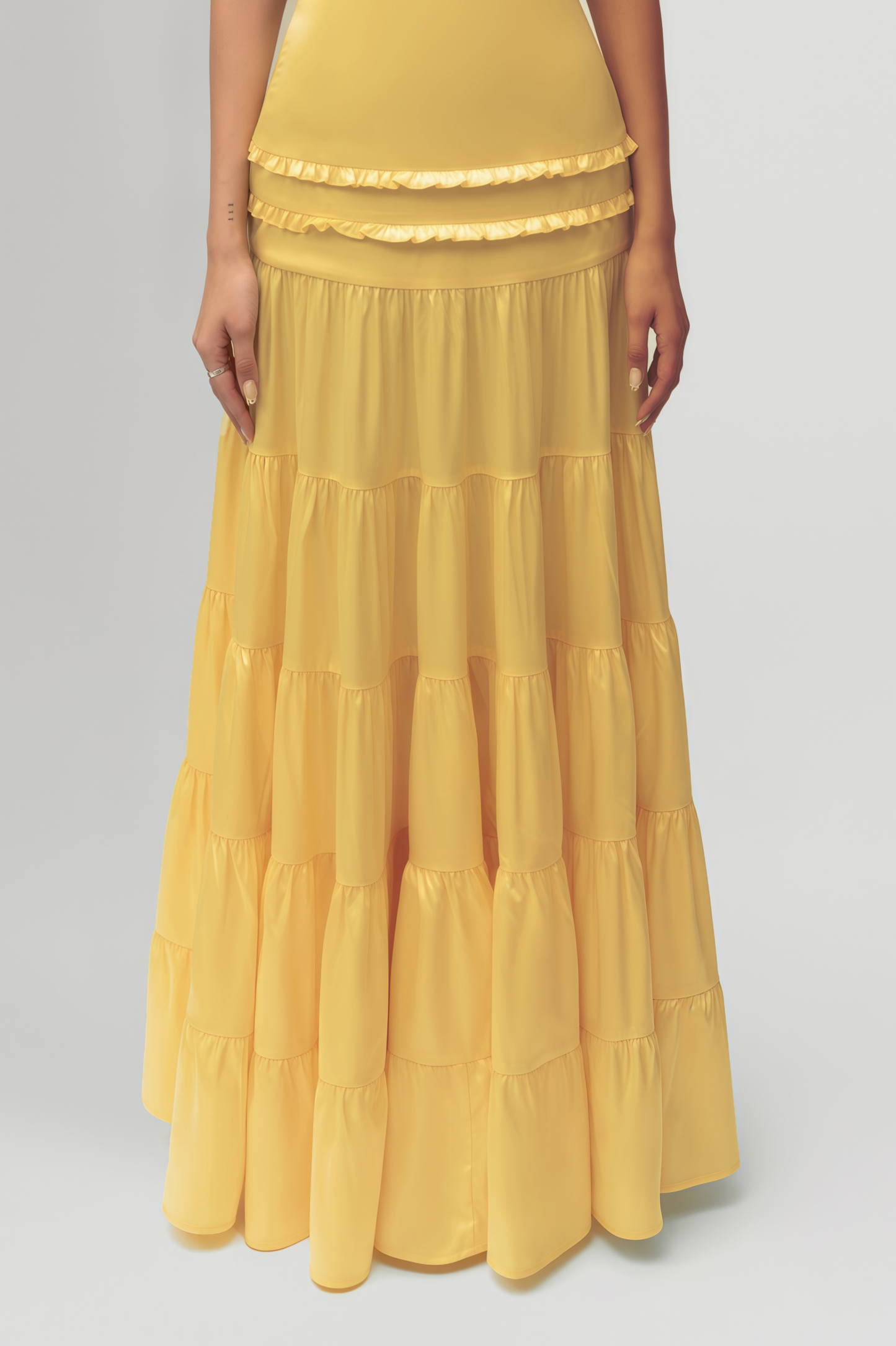 Solid Frill Skew Collar Slip Midi Dress