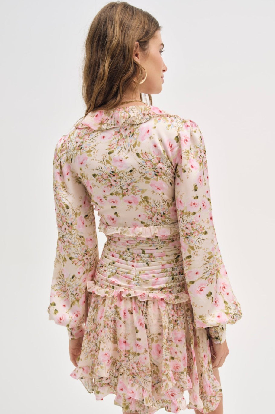 Floral Frill Lantern Sleeve Mini Dress