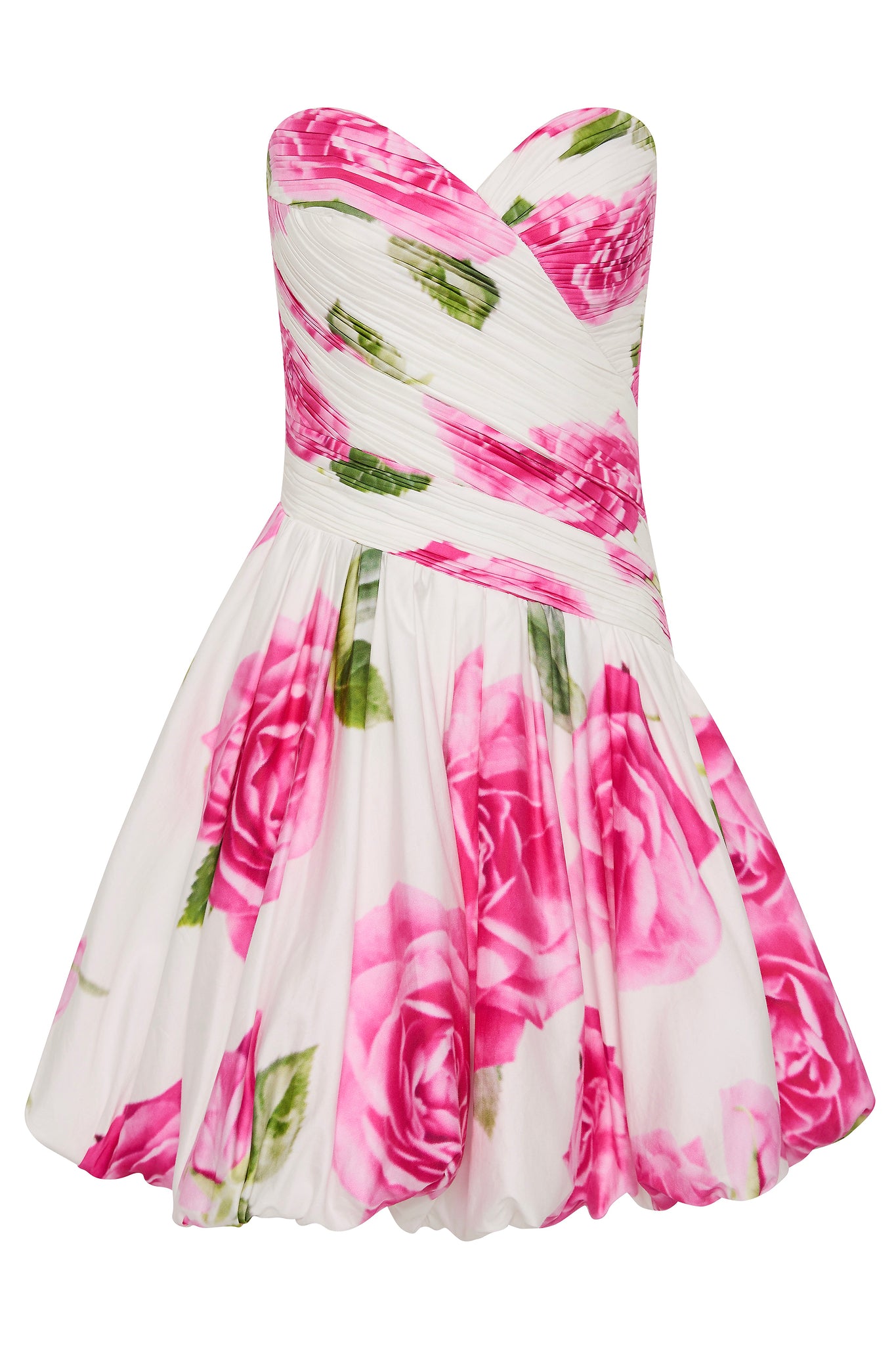 Floral Pleated Strapless Mini Dress