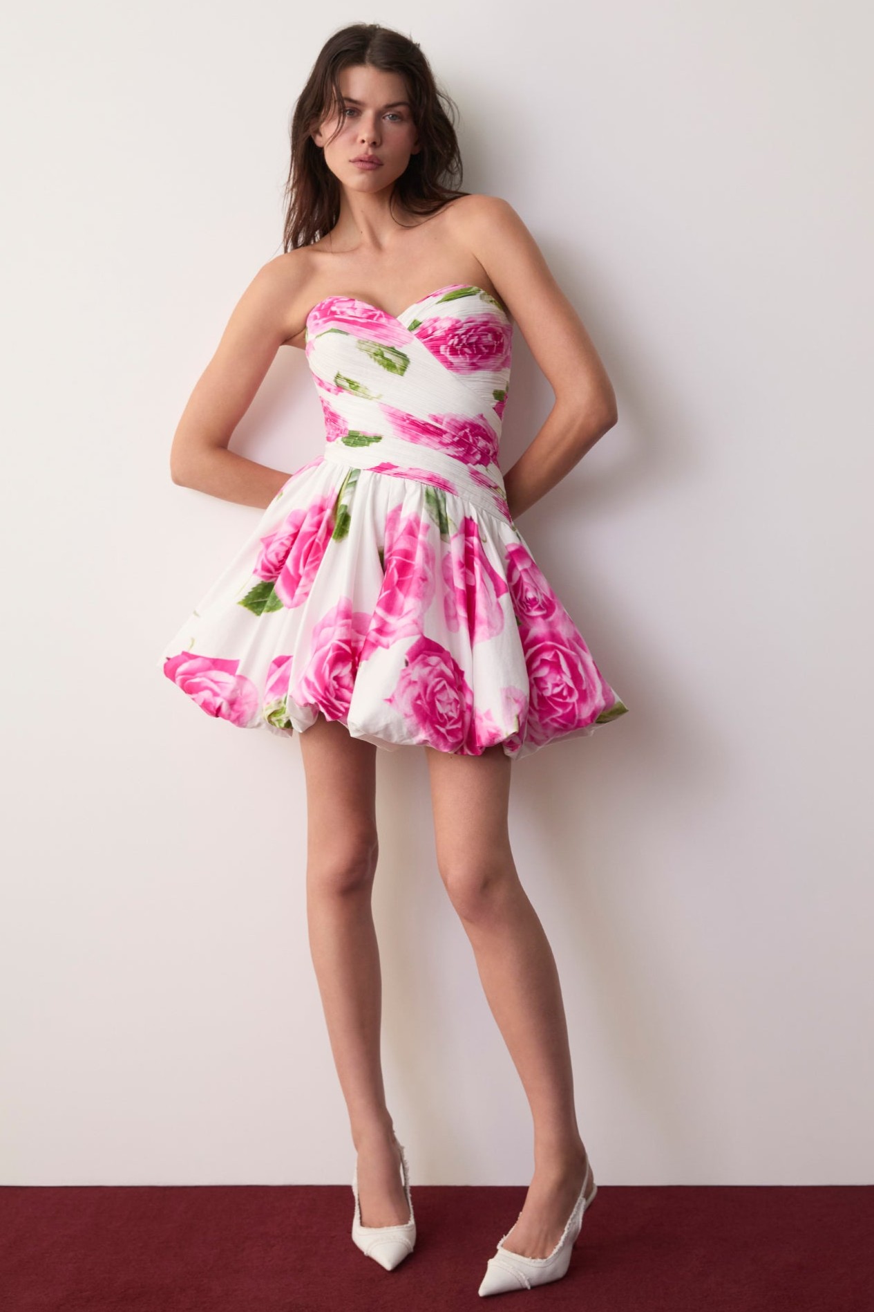 Floral Pleated Strapless Mini Dress
