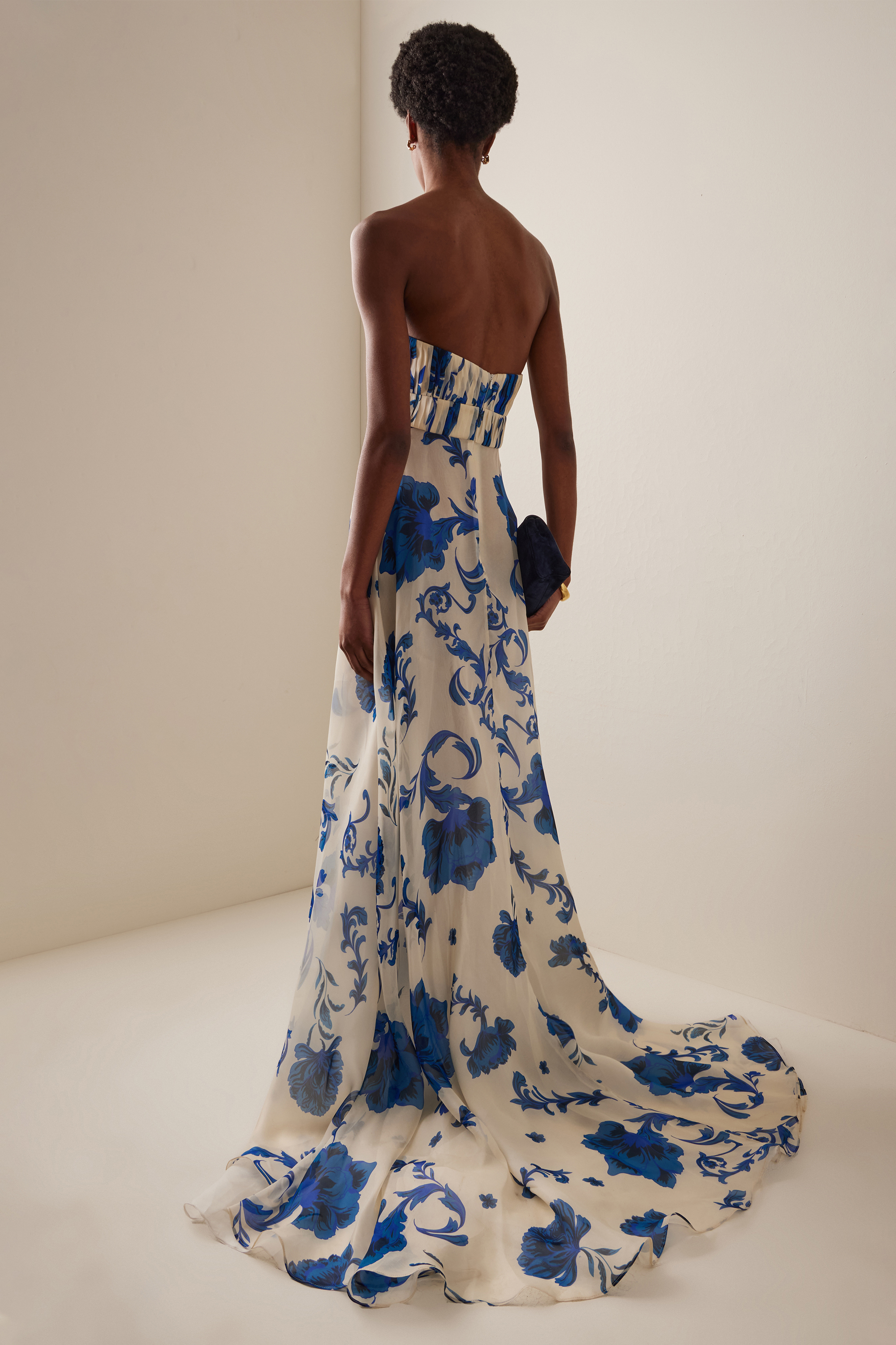 Floral Pleated Strapless Maxi Dress