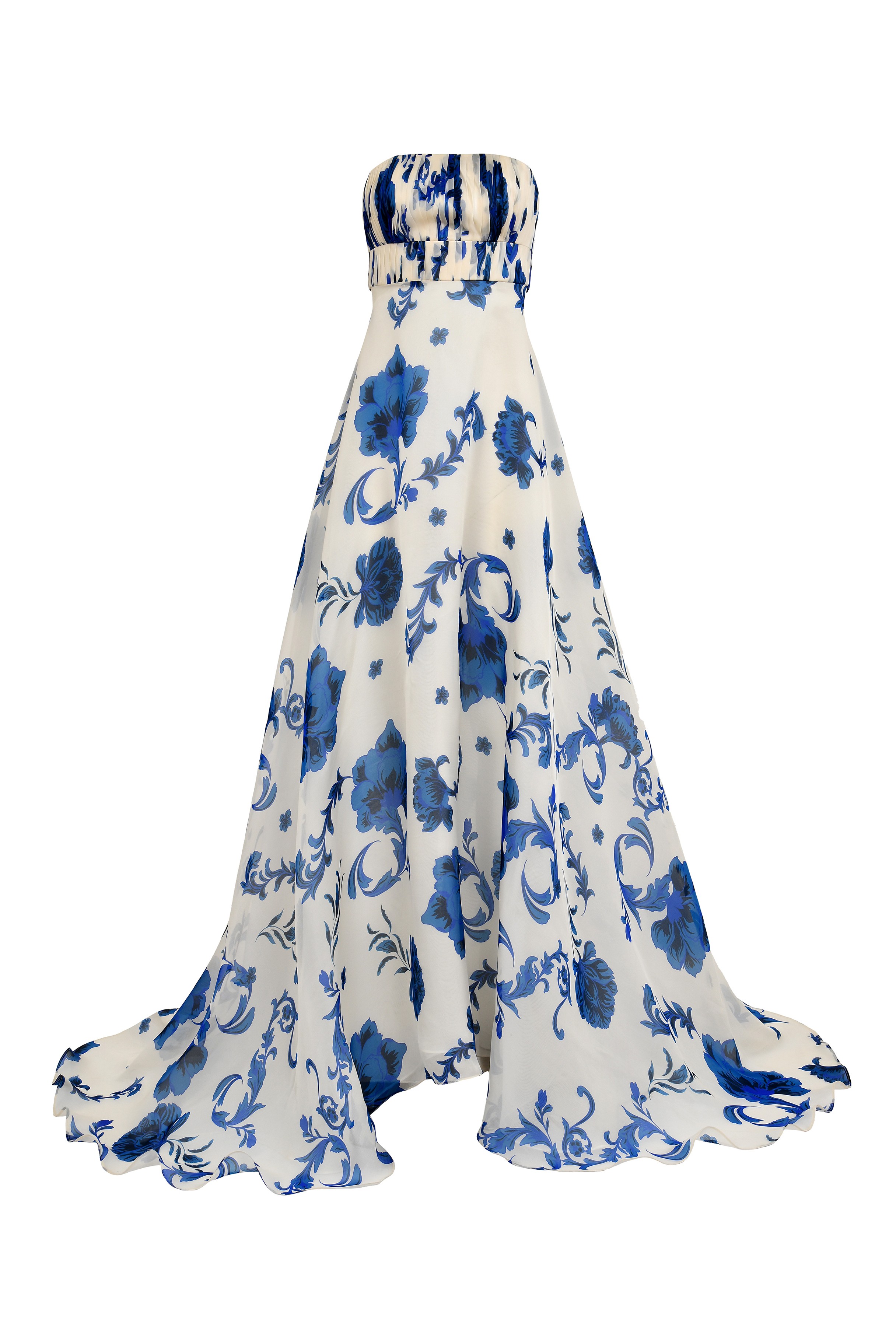 Floral Pleated Strapless Maxi Dress
