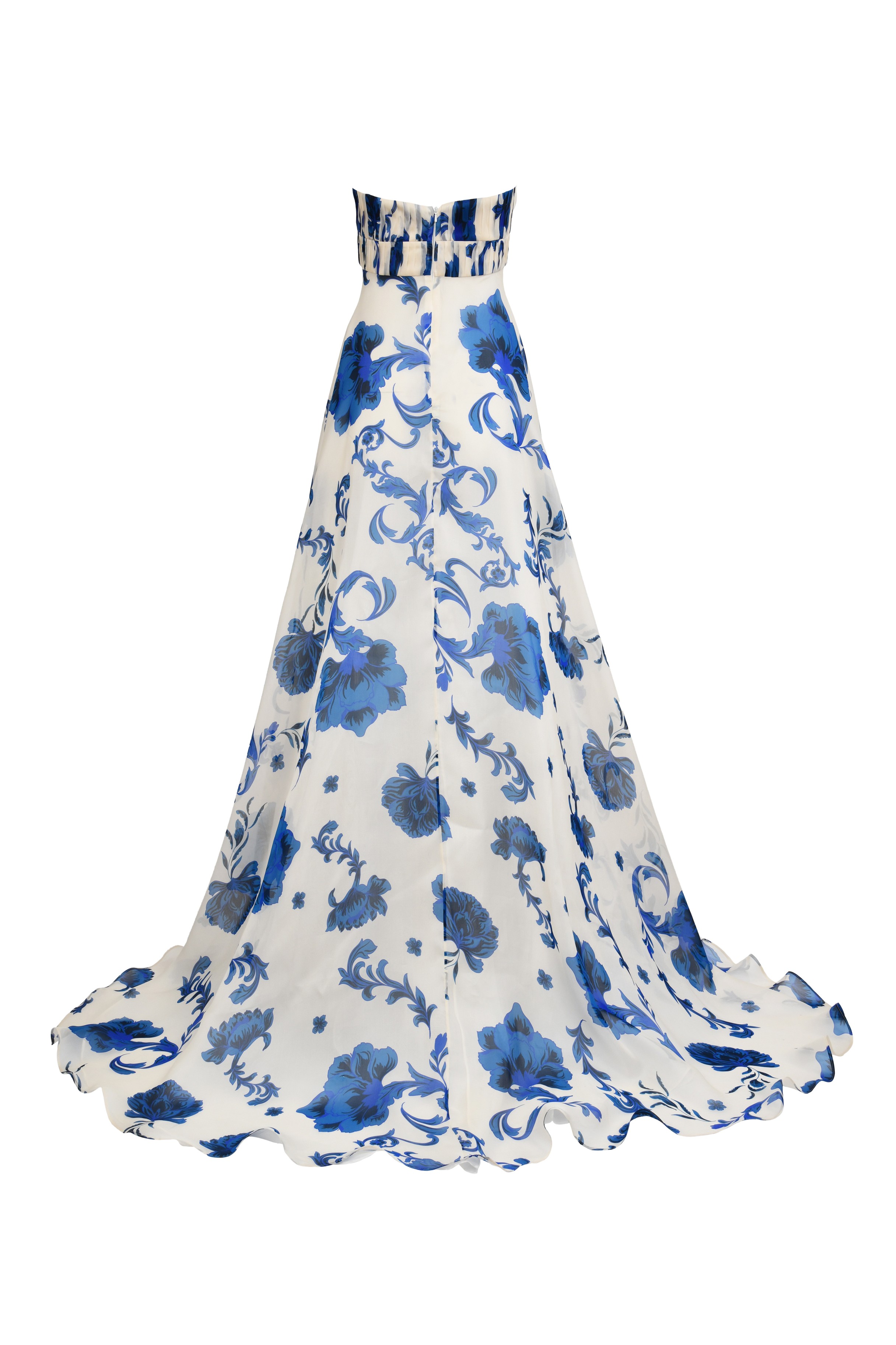 Floral Pleated Strapless Maxi Dress