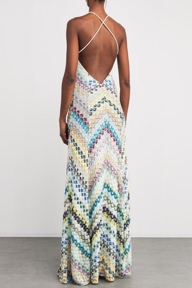 Crochet Stripe Backless Maxi Dress