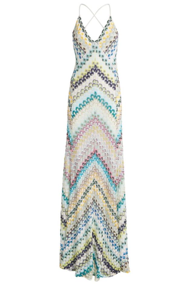 Crochet Stripe Backless Maxi Dress