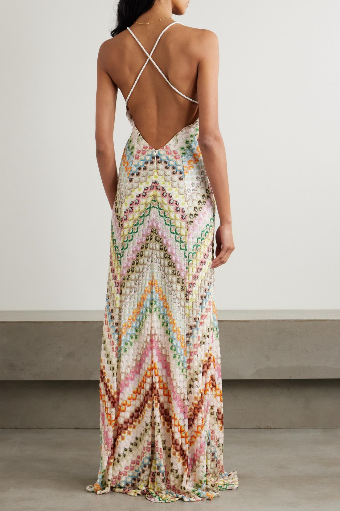 Crochet Stripe Backless Maxi Dress