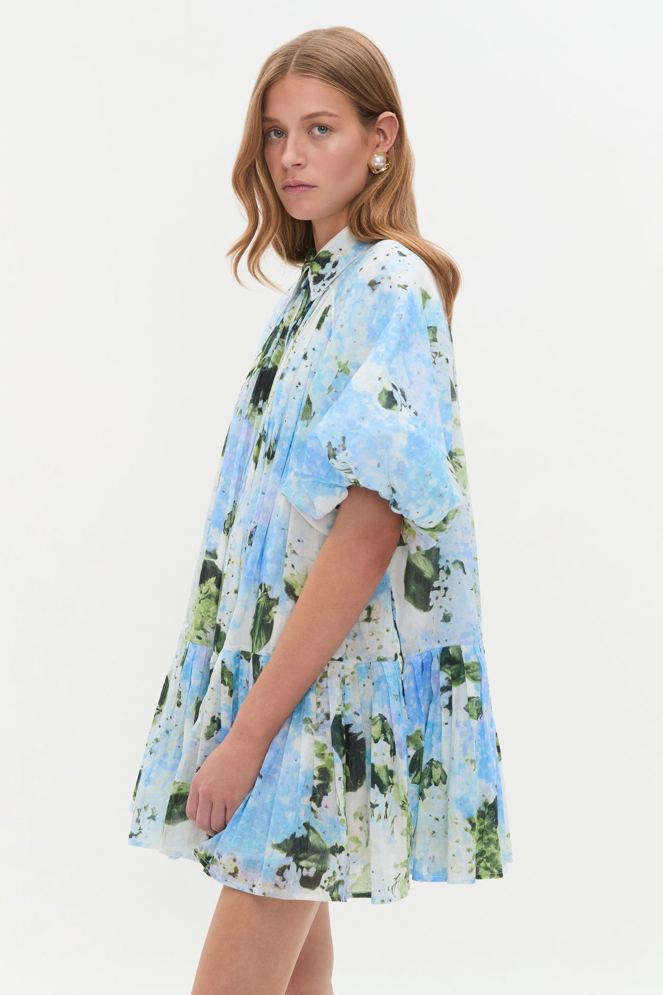 Floral Raglan Sleeve Pleated Mini Dress
